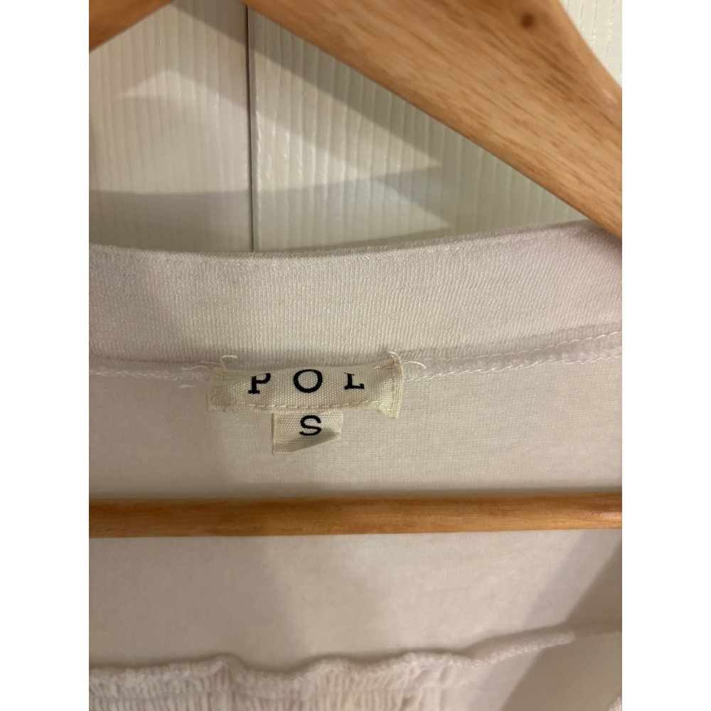 POL Ivory Short Sleeve Blouse Button Front Wool Blend Flowy Women's Small - Picture 4 of 6